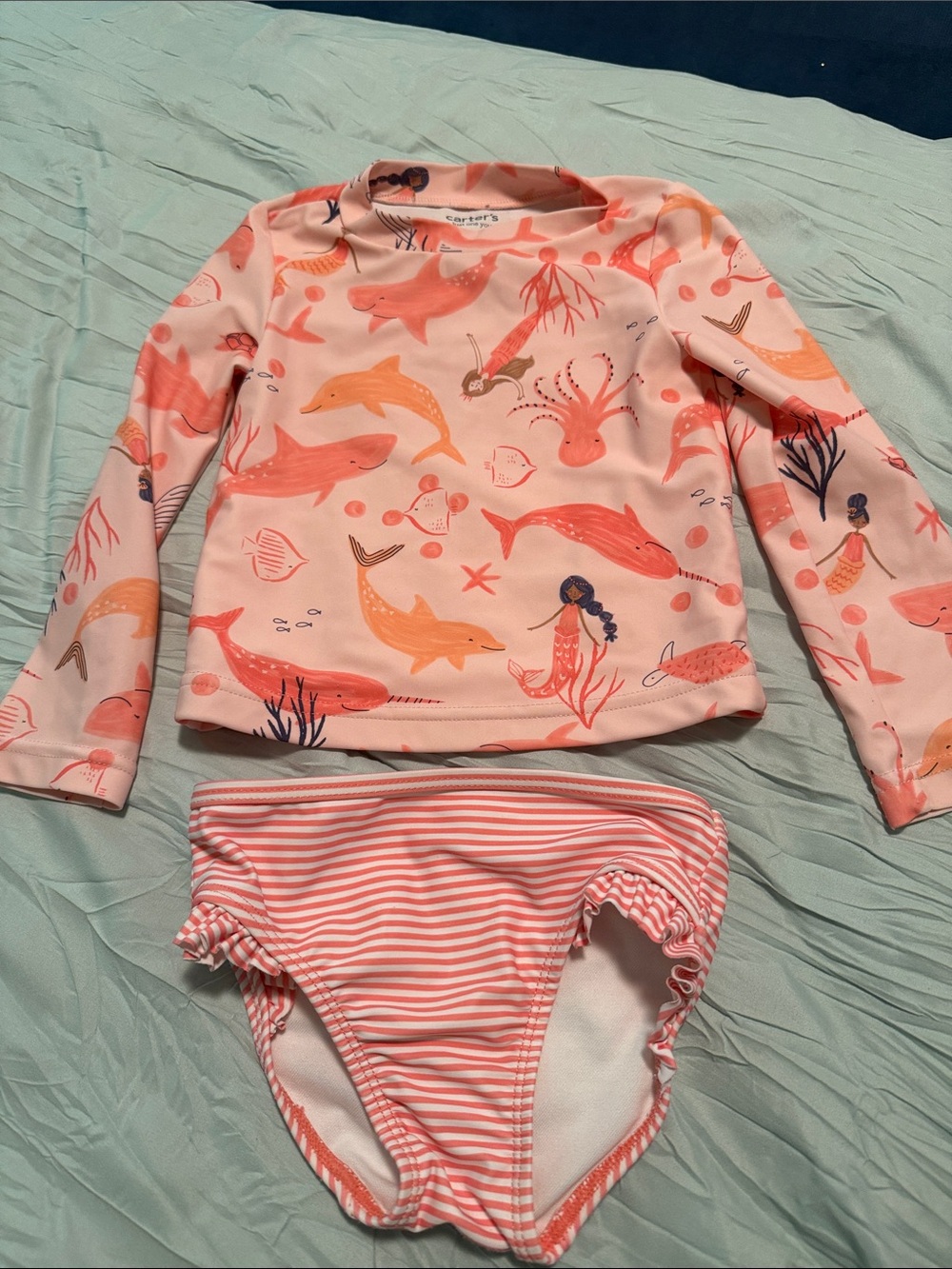 Carter's Pink Swim Rashguard Set with Coral & Peach Sea Life